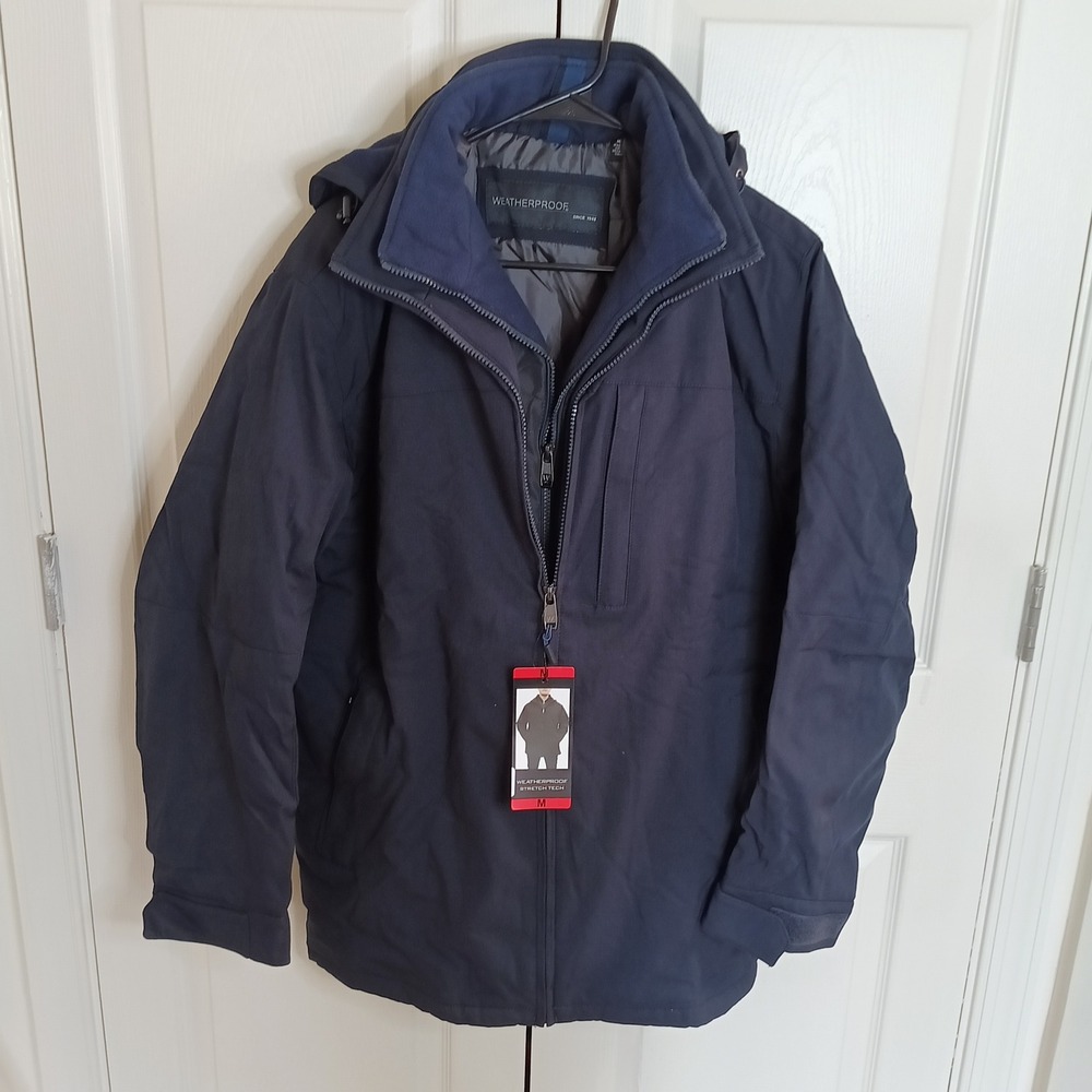 Weatherproof Stretch Tech Jacket Mens M Navy New Hooded Full Zip Performance